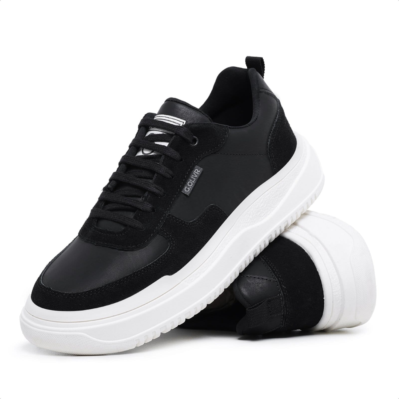 Vista 2 Tenis Casual Masculino Lavini Sneakers Couro Legitimo Lavini Shoes preto