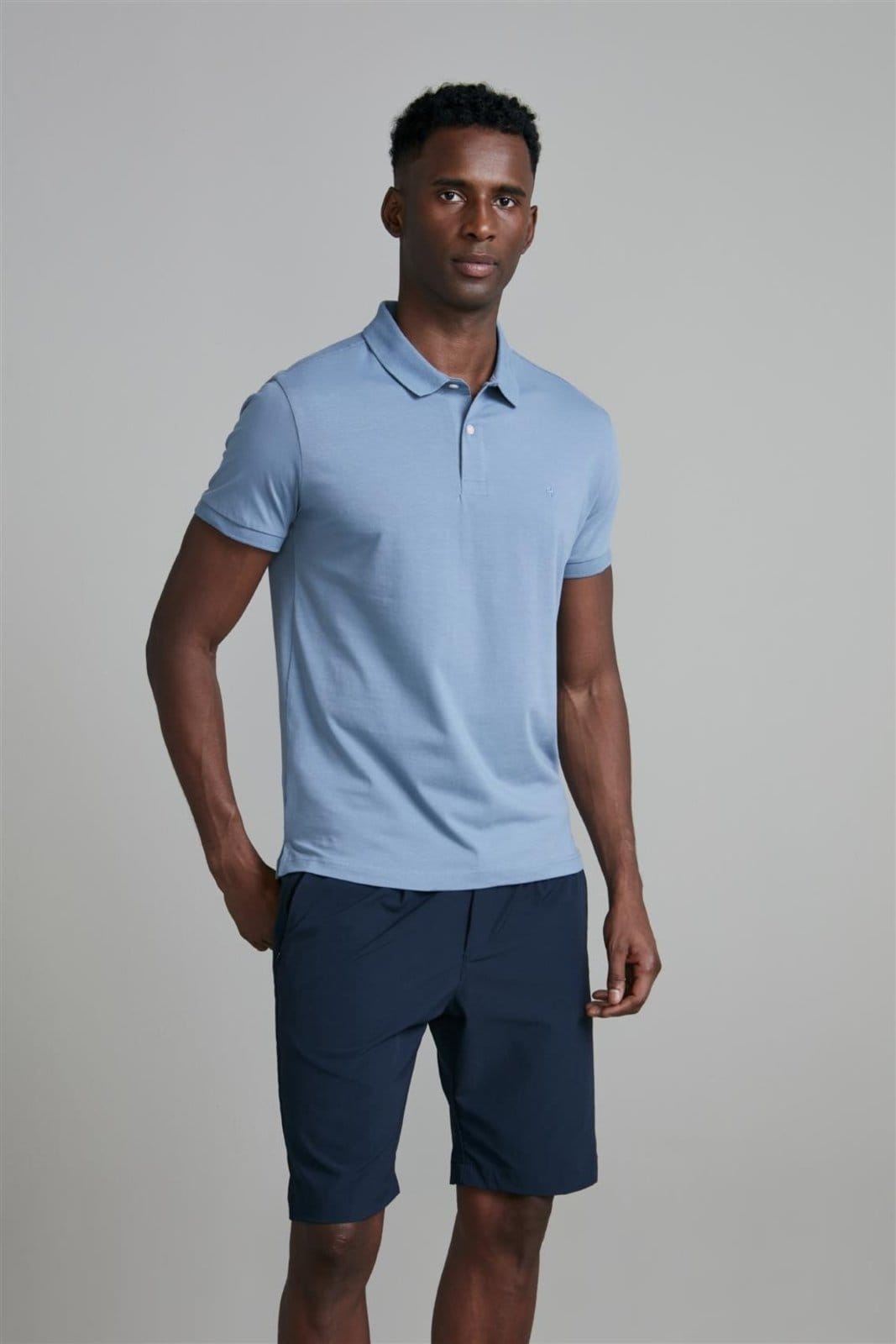 Vista principal HIGHSTIL Polo Manga Curta Premium Malha Slim Fit Jeans HIGHSTIL azul