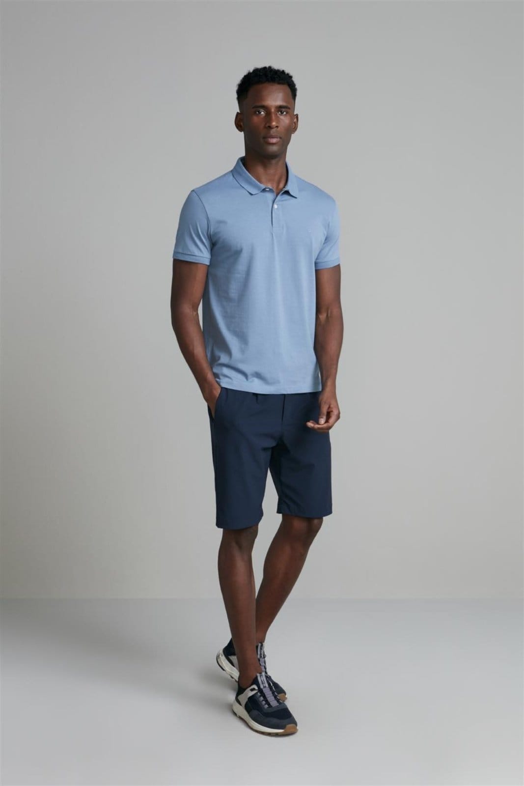 Vista 2 HIGHSTIL Polo Manga Curta Premium Malha Slim Fit Jeans HIGHSTIL azul