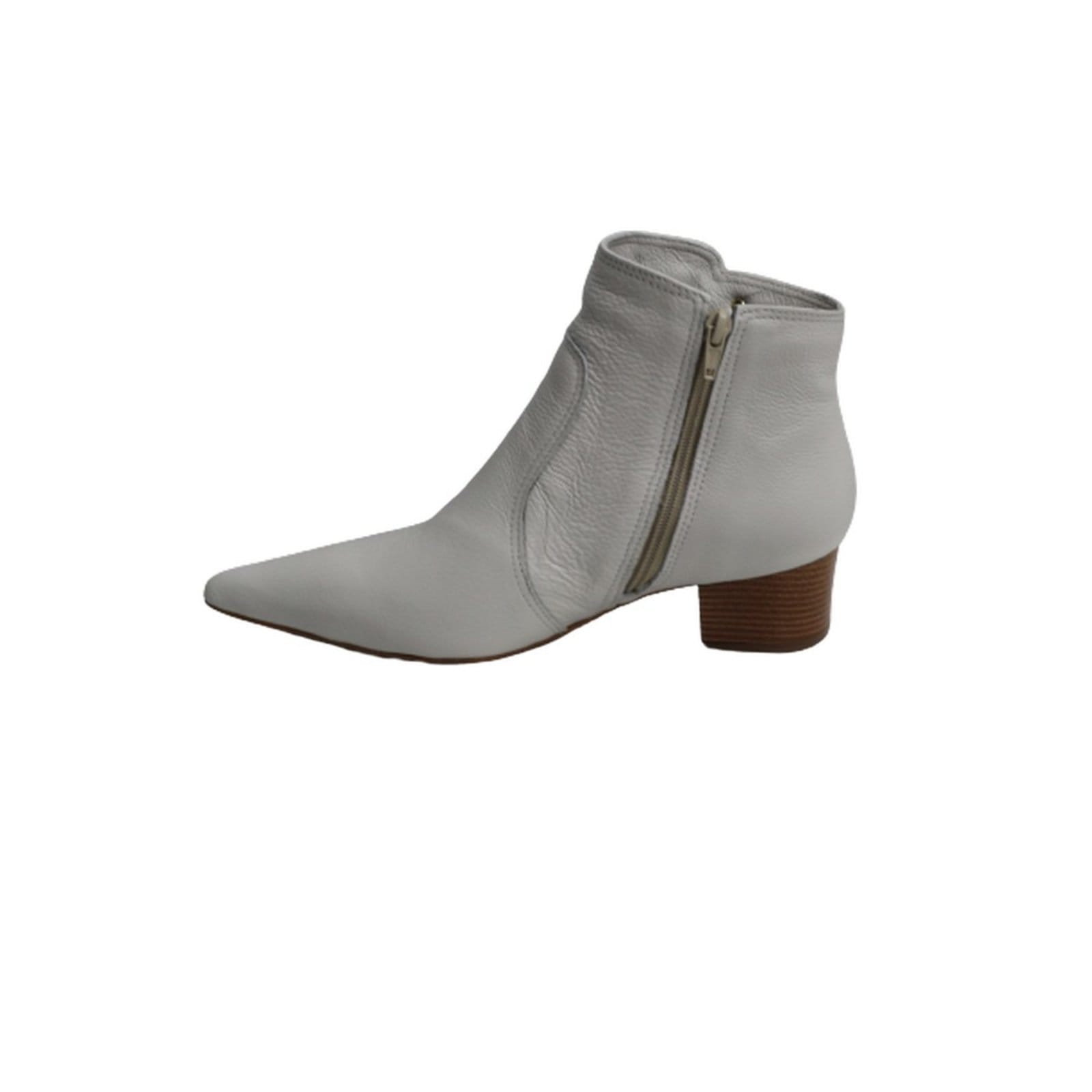 Vista 2 Bota Feminina Bico Fino Cano Curto Couro Salto 4 CM Off White Spinelli branco white
