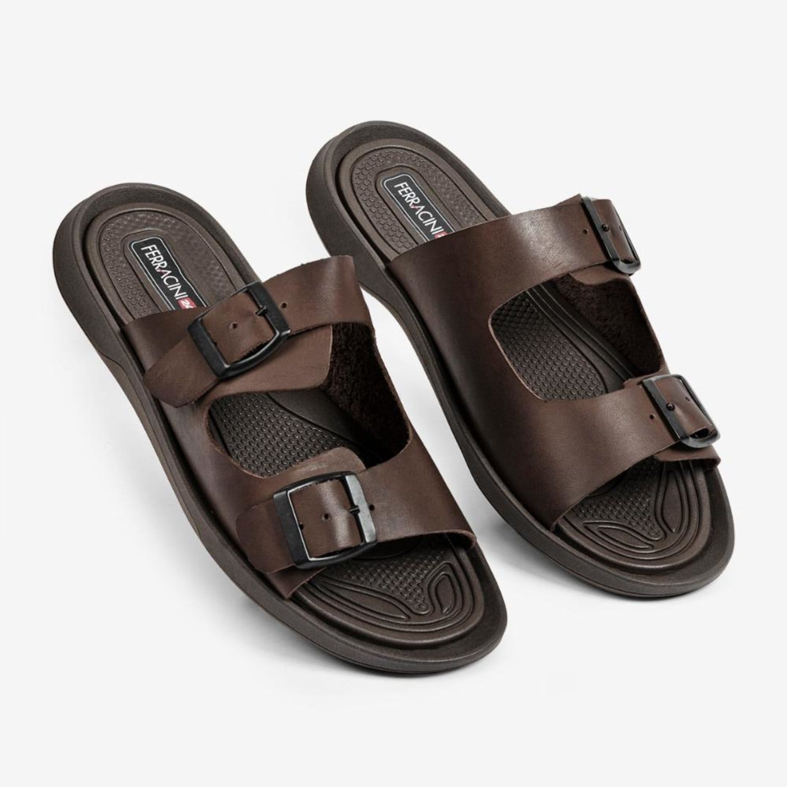 Vista 2 Sandália Masculina Couro Legítimo Ferracini Anatômica Confortável Duas Tiras 1591B FERRACINI marrom