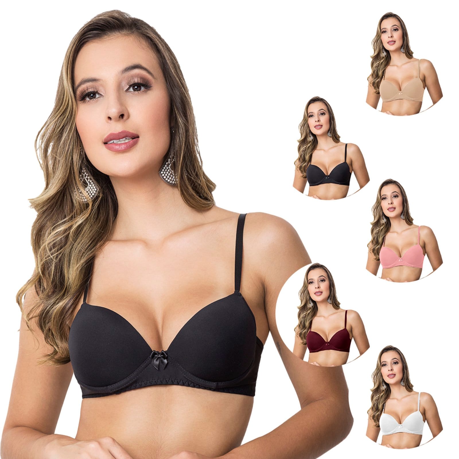Vista principal Kit 3 Sutiãs Gabi Lingerie Microfibra Com Bojo Moda Feminina Casual Gabi Lingerie multicolorido