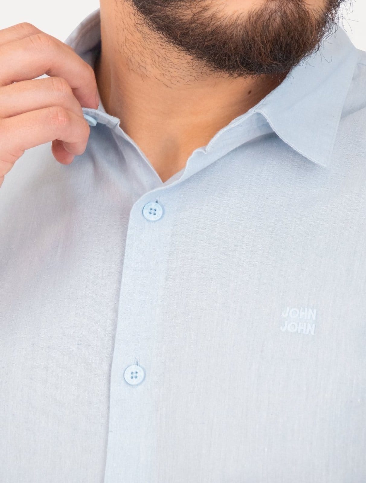 Vista 2 Camisa John John Masculina Regular Manga Curta Marc Linen Blend Claro John John azul