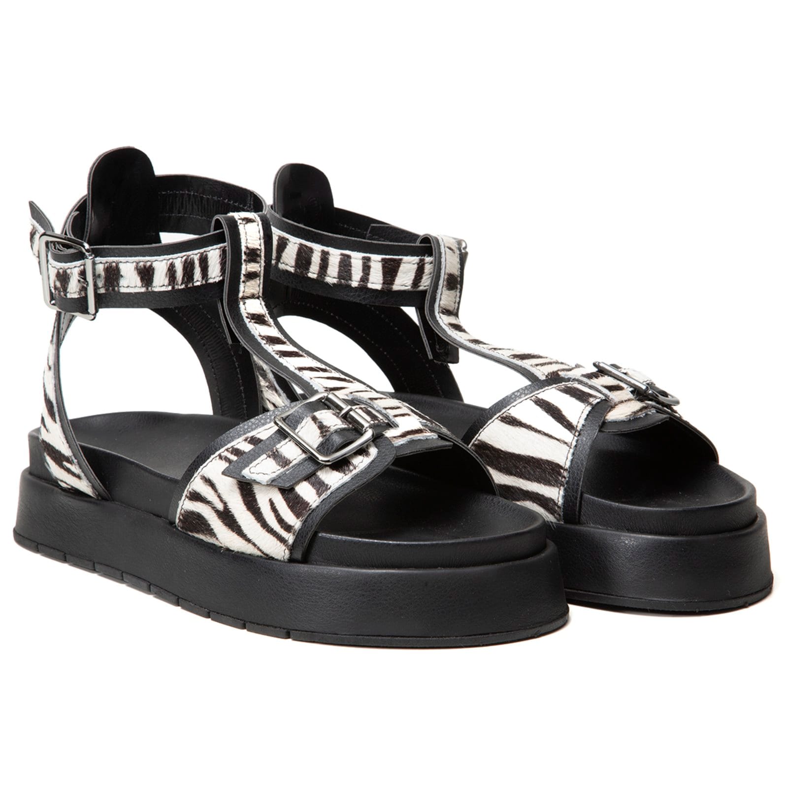 Sandália Feminina FlatForm Casual Animal Print Abotoar Elegante