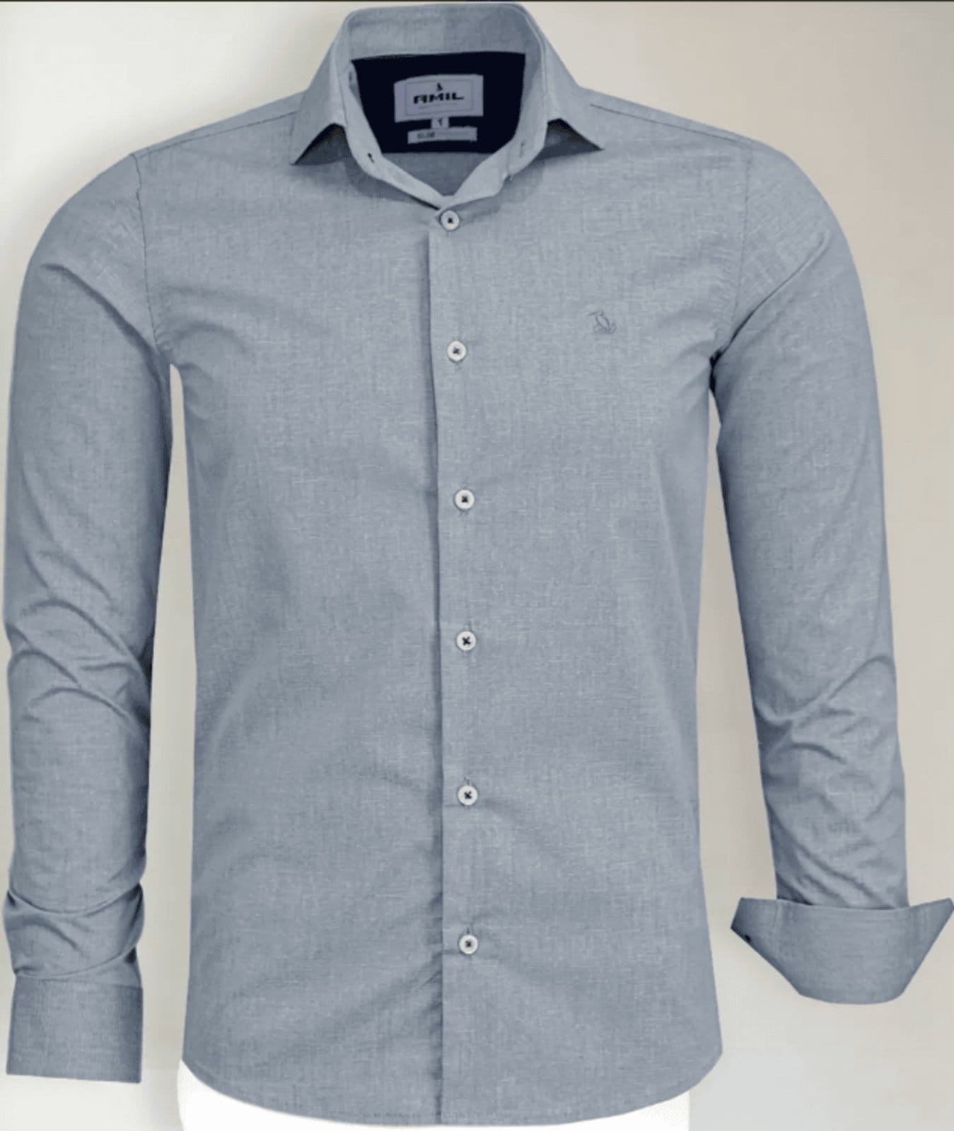 Camisa Social Amil Slim Expert Misto com Elastano Macia Fácil de Passar M/Longa Luxo escuro