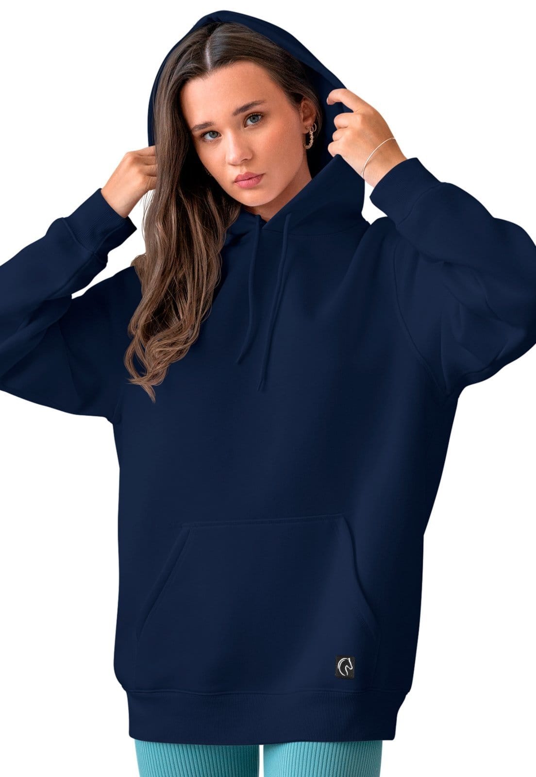 Blusa De Frio Feminina W2 Moletom Liso Com Capuz e Bolso Canguru Felpado Marinho