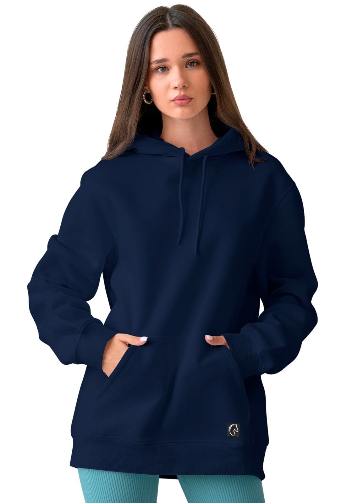 Vista 2 Blusa De Frio Feminina W2 Moletom Liso Com Capuz e Bolso Canguru Felpado Marinho W2 STORE azul/azul marinho/bege/branco/cinza/preto/rosa azul