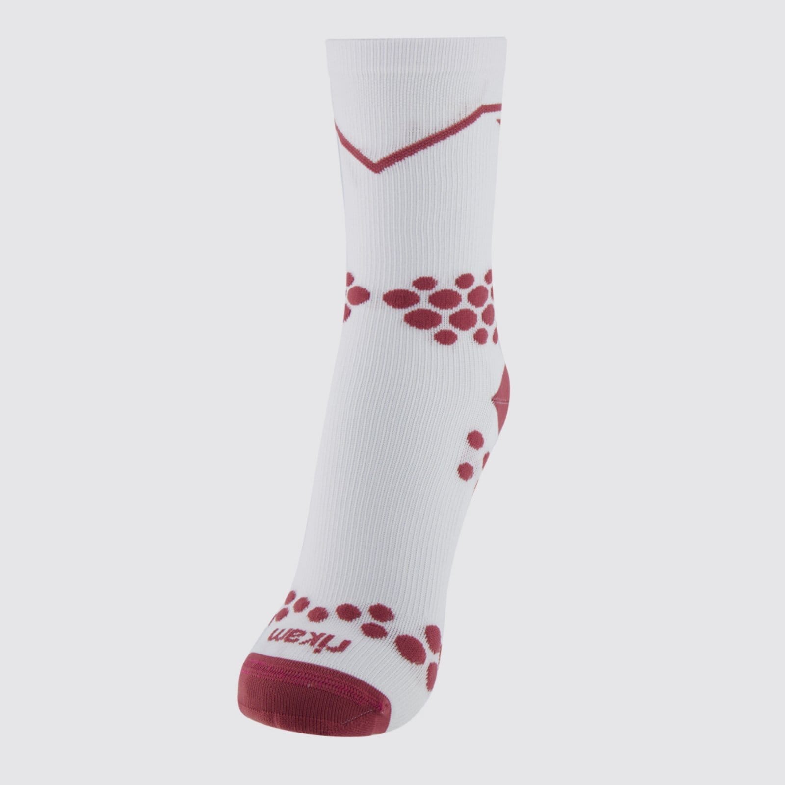 Vista principal Meia Rikam Performance Compressão Cano Médio Feminina Branca e Grená Rikam branco