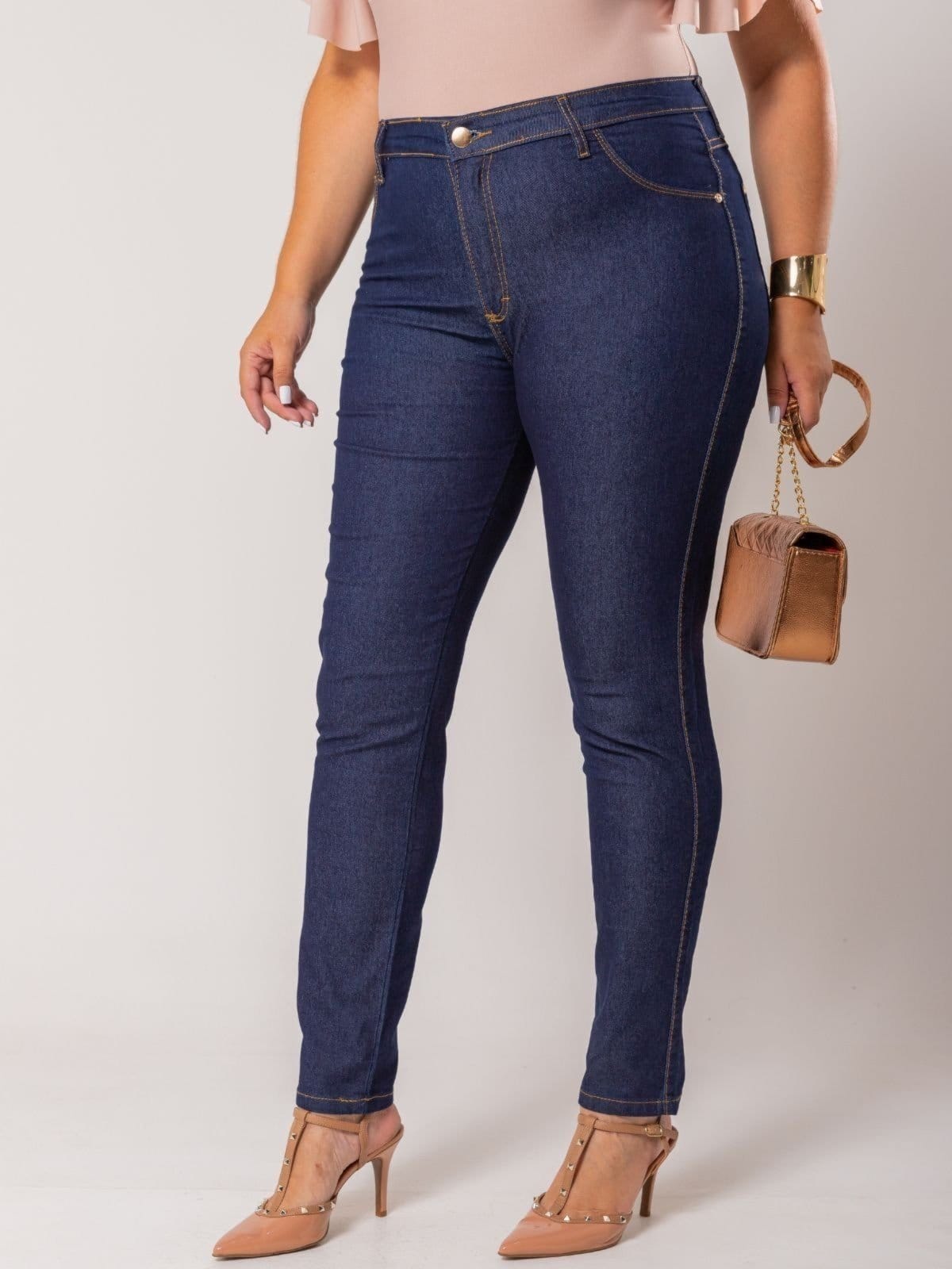 Vista 2 Calça Donna De Paula Skinny Carbono Plus Size Cintura Alta Com Elastano Donna de Paula azul