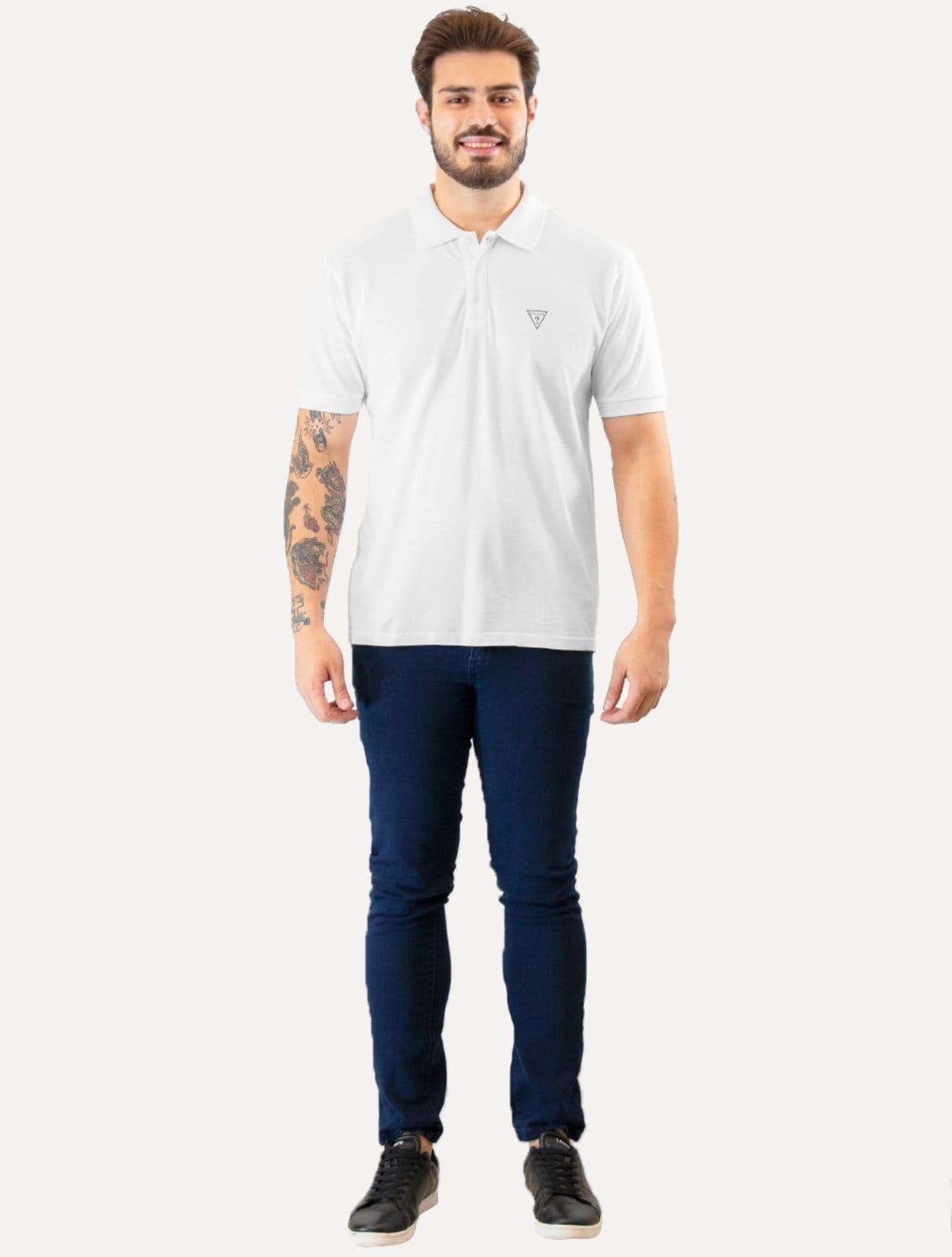 Vista 2 Polo Guess Masculina Piquet Simple Dark Branca Guess branco