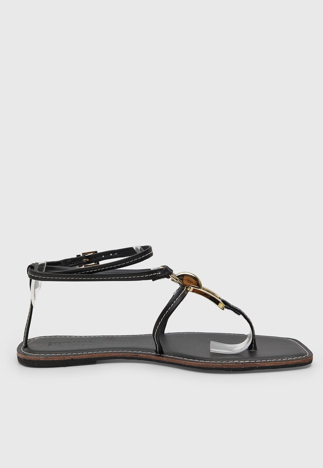Vista 2 Rasteira Feminina Santa Lolla Tiras Vinil Detalhe Dourado Preta Santa Lolla preto