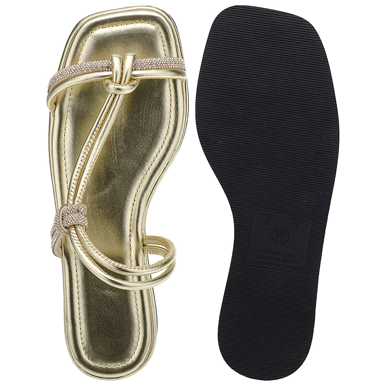 Vista 2 Tamanco Sandalia Fem Maduda Flatform Tira Unica Moda CIA DOS PASSOS dourado