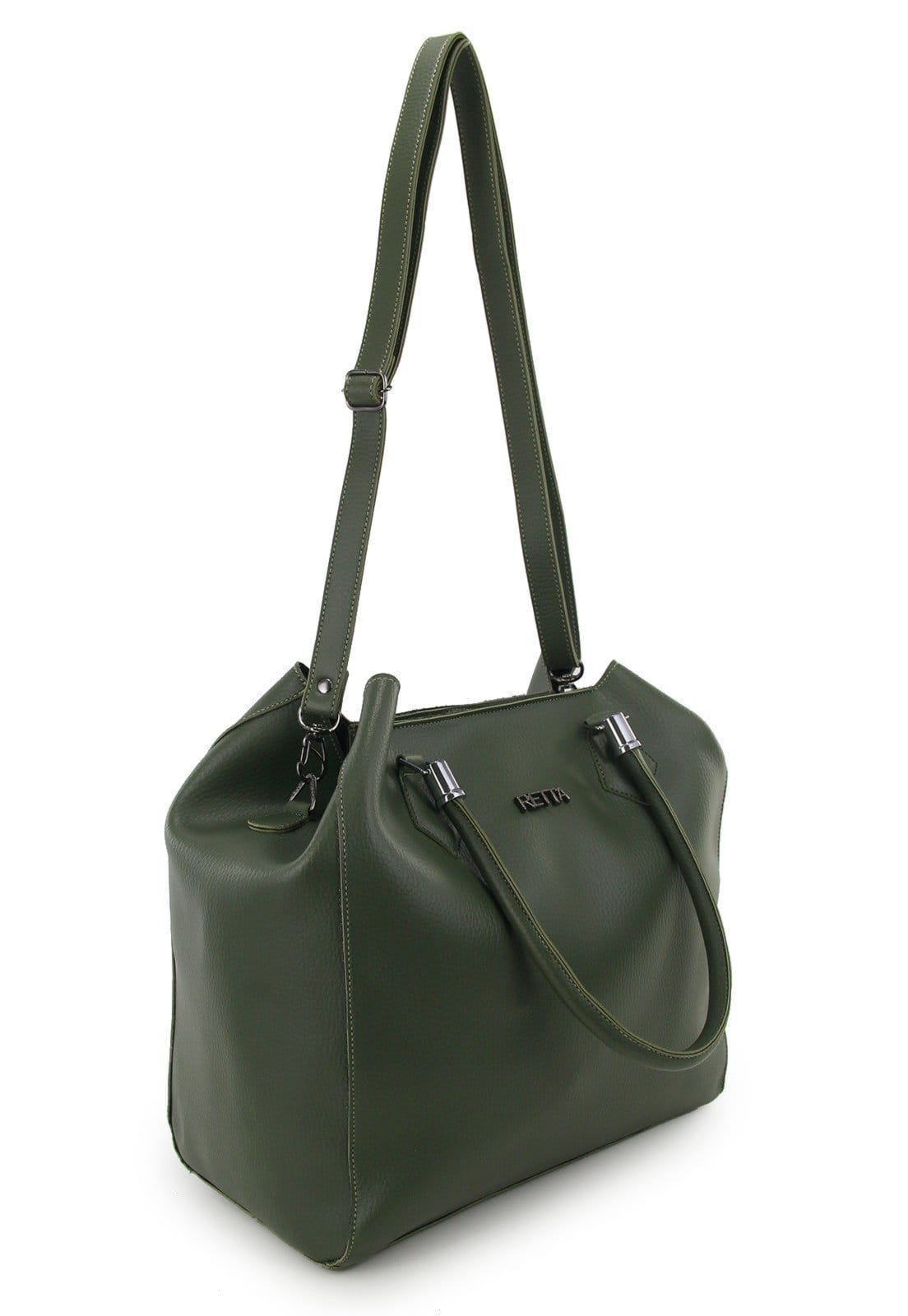 Vista 2 Bolsa Sacola Transversal e Necessarie Retta Preta Retta Shoes verde militar