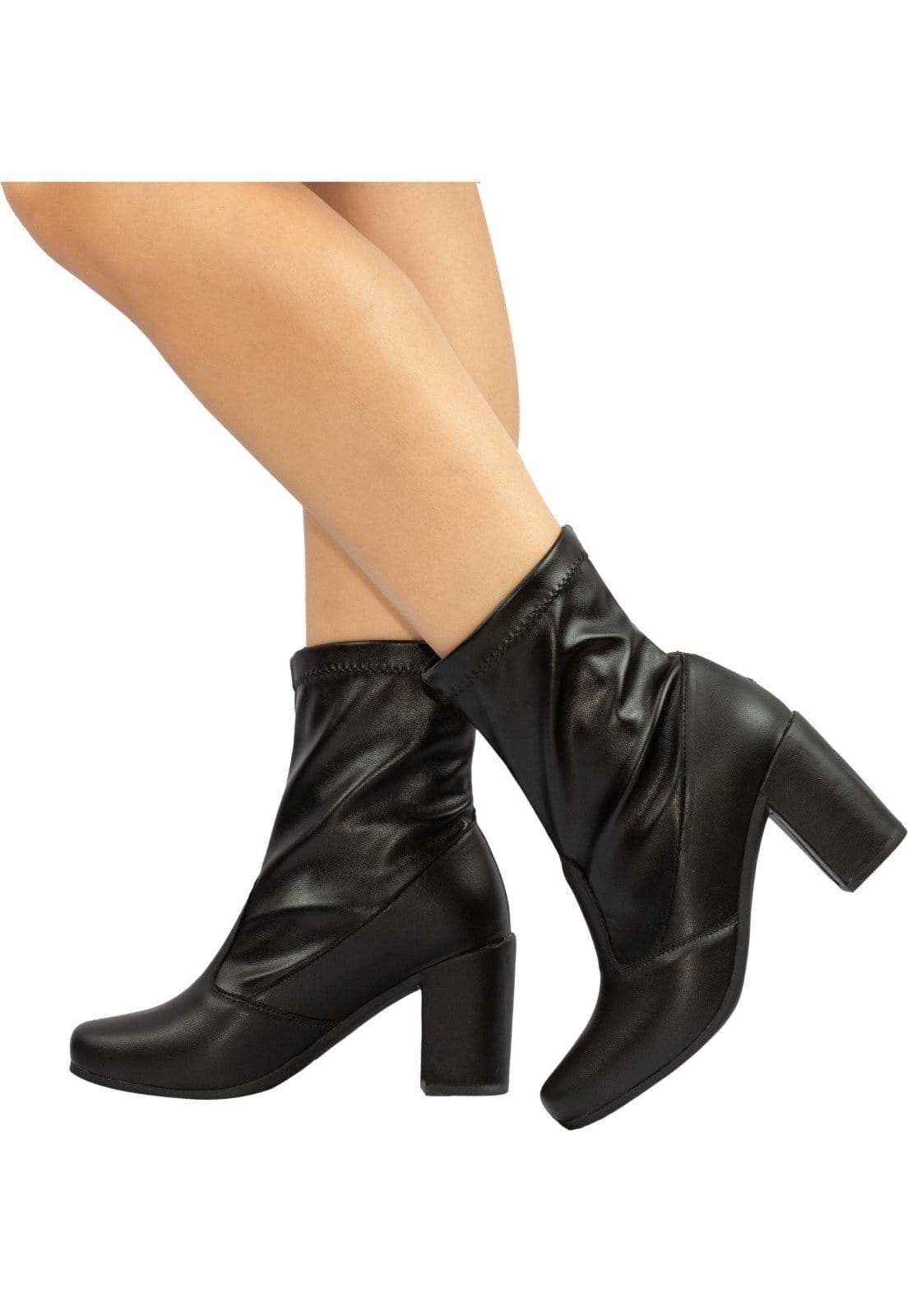 Vista 2 Bota Feminina Cano Médio Stretch Lumiss Coturno Confort Salto Alto Grosso Bico Quadrado LUMISS preto