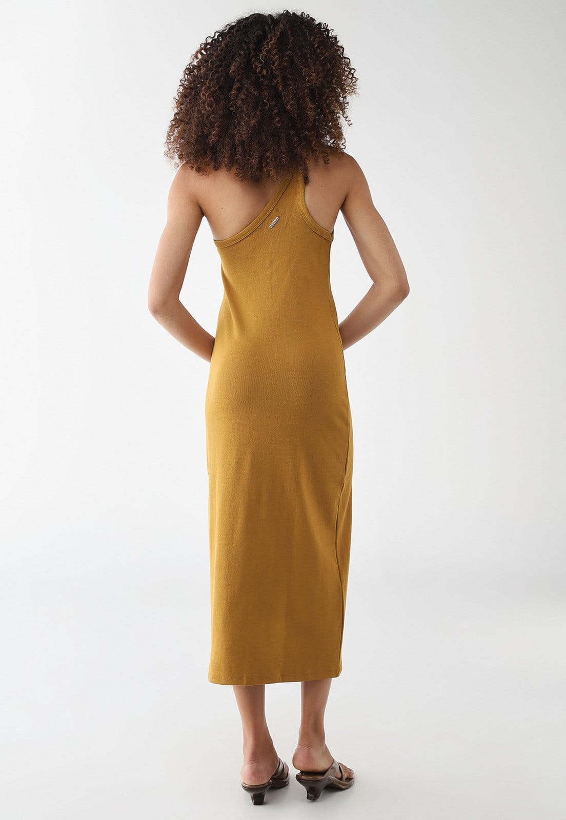 Vista 2 Vestido Feminino Colcci Um Ombro Só Midi Mostarda Colcci amarelo