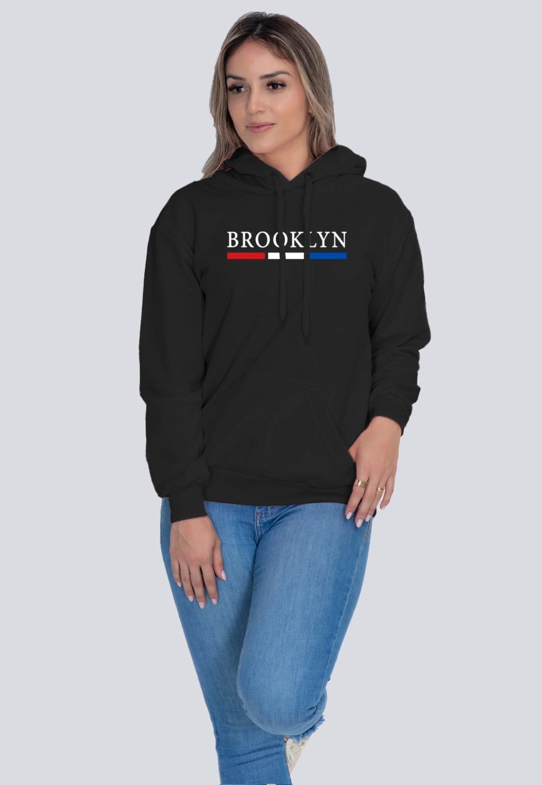 Vista 2 Moletom Feminino Flanelado Blusa de Frio Canguru Brooklyn Lucas Lunny preto