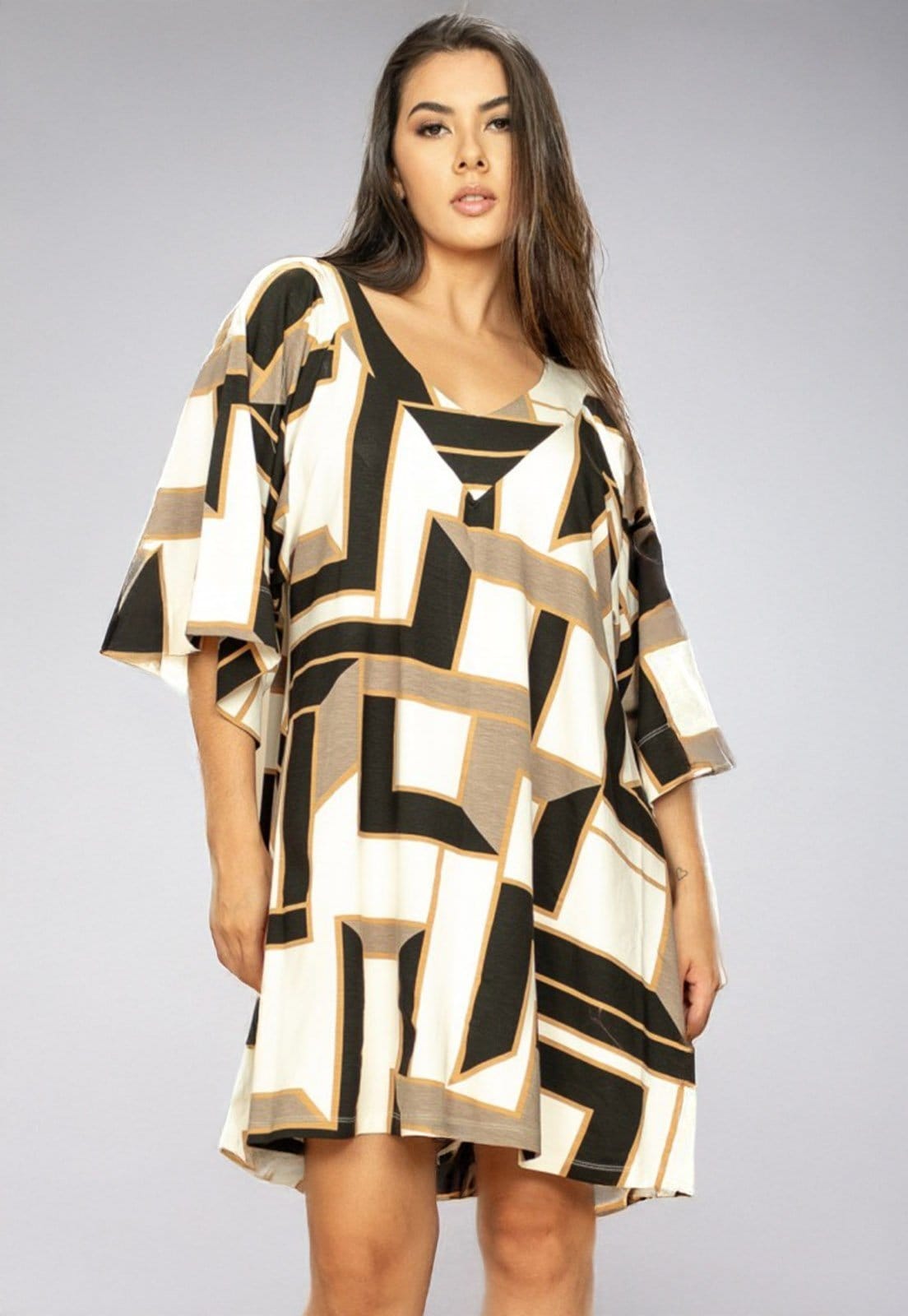 Vestido Cabanafree Curto Amplo Malha Estampa Igaci