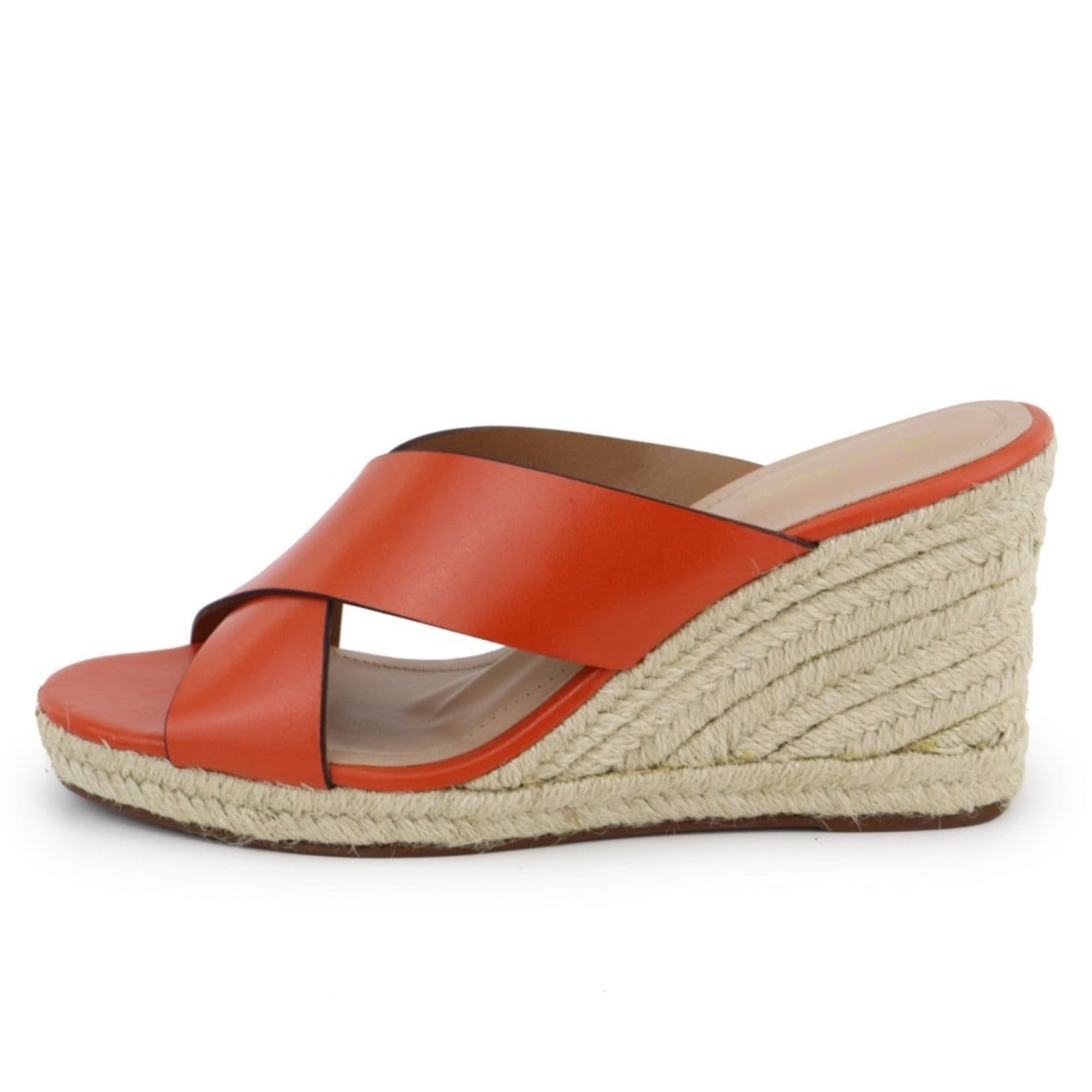 Tamanco Anabela Em Couro Conforto Maria Paula Tiras Largas Cordas Caju