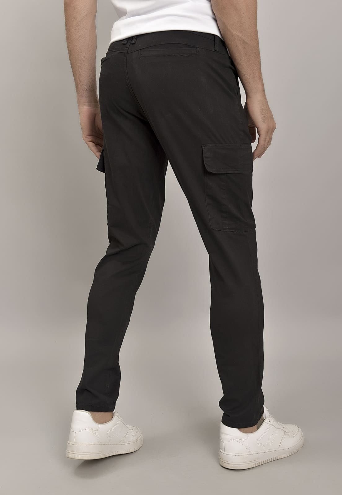 Vista 2 Calça Cargo Masculina Slim Fit com Passante e Bolso-Faca Dialogo DIALOGO preto