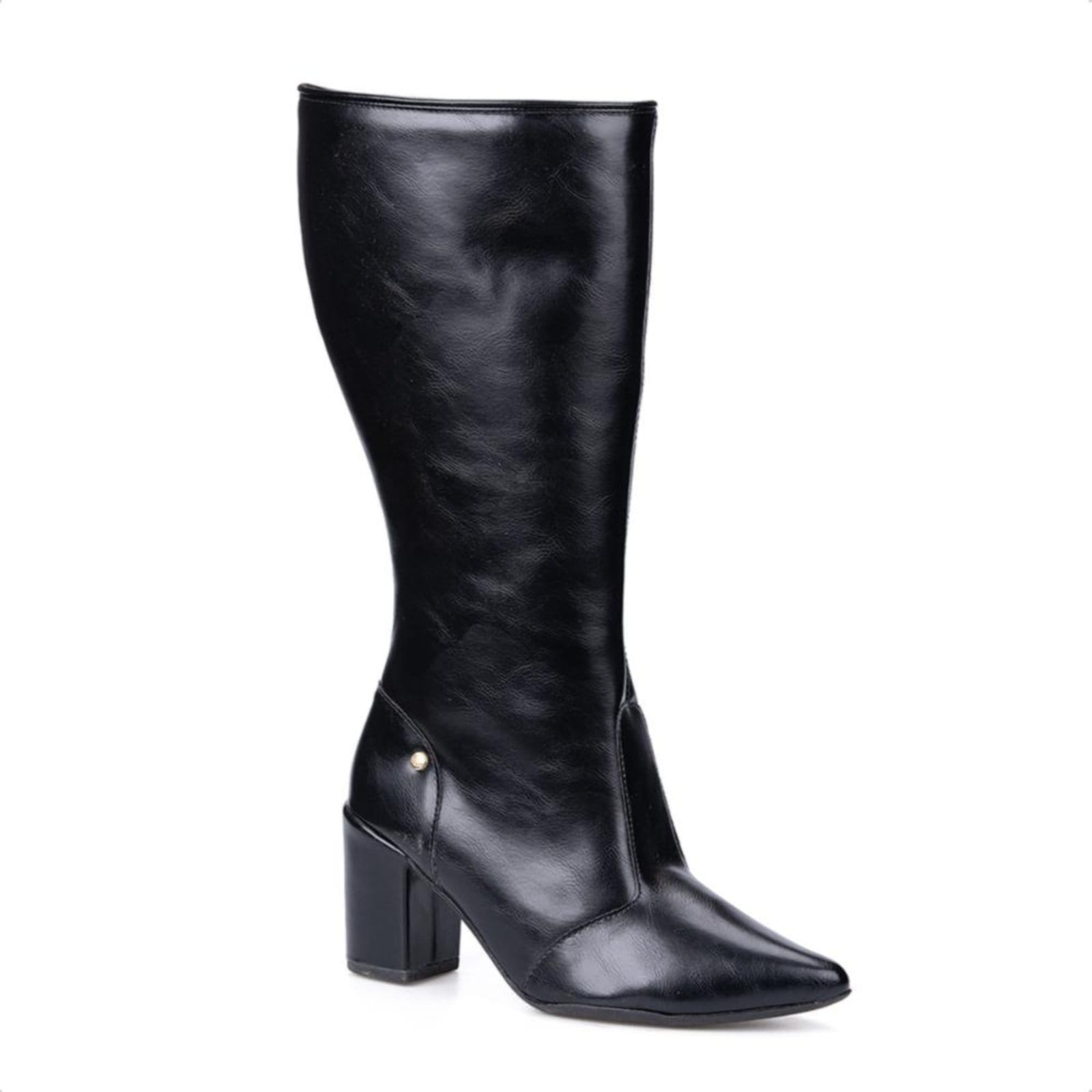 Bota Social Domidona Feminina Preta Cano Alto Bico Fino Salto Alto Bloco