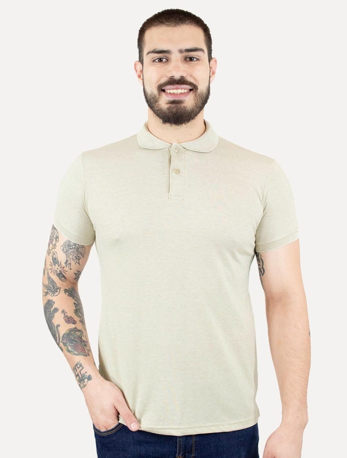 Polo Masculina Piquet Gola Lisa Mescla Claro