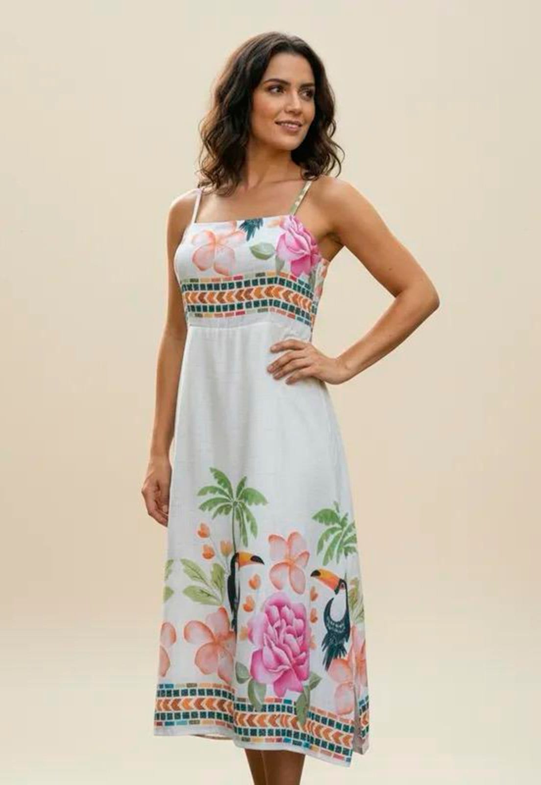 Vista 2 Vestido Amazonia Vital Midi Alça Fina Estampa Jardim da Nuvens Amazonia Vital estampado