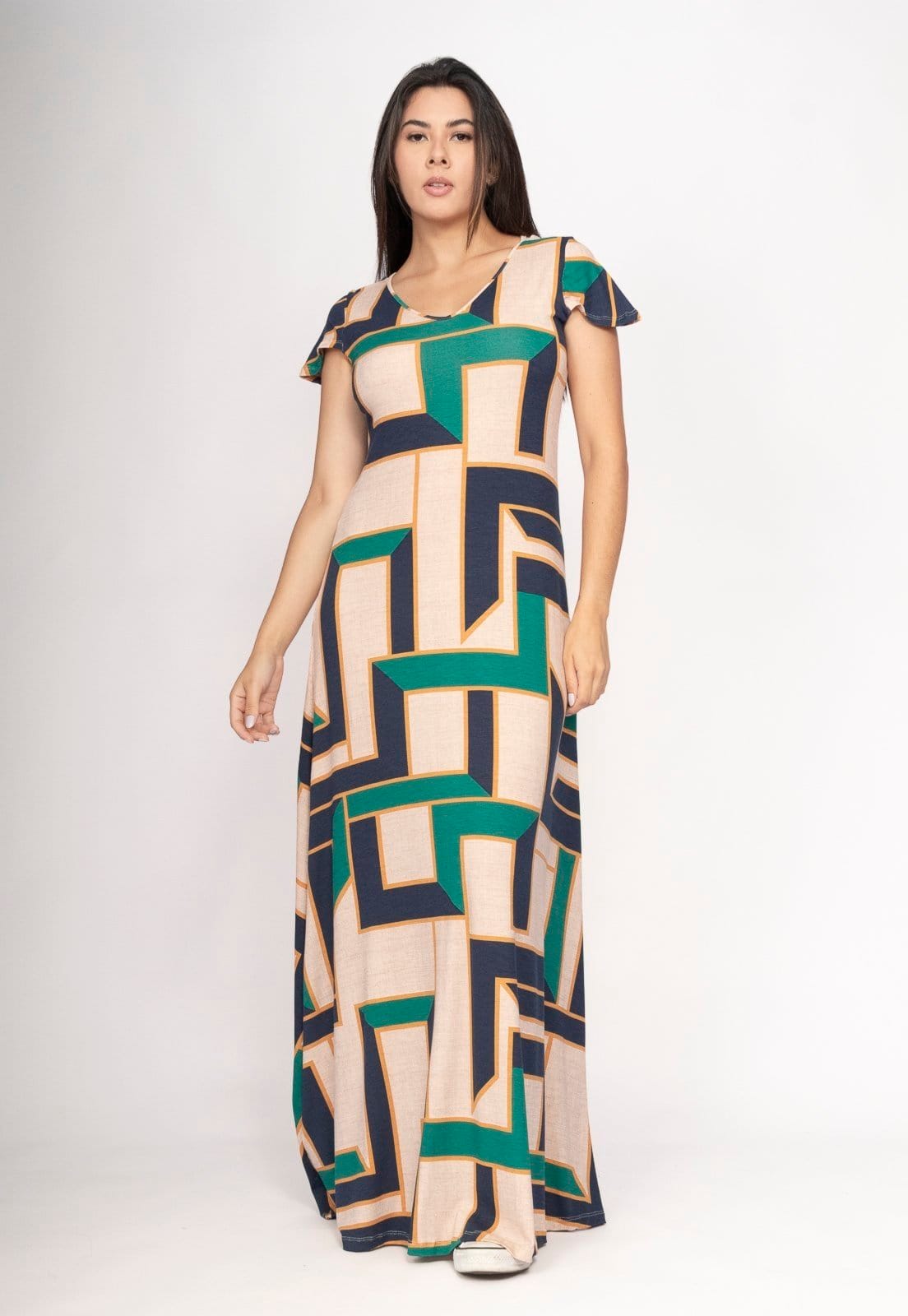 Vestido CabanaFree Amanara Longo Malha Estampa Chapada de Areia