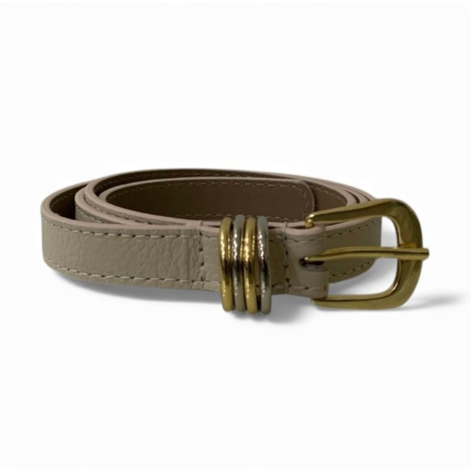 Cinto Fino Feminino em Couro Fivela Redonda 003 Off White