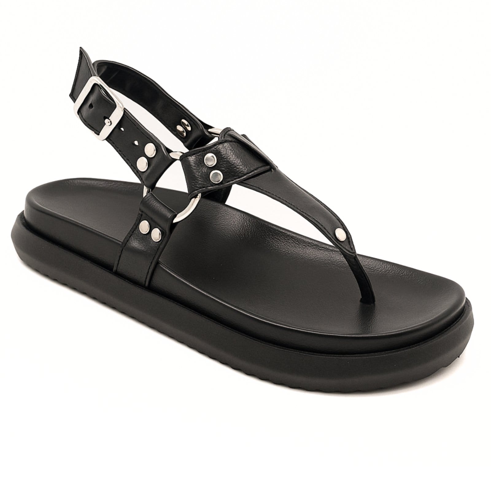 Vista 2 Sandália Papete Dedo Flatform Preta Feminina Elegante Leve 005 Sete Sales preto