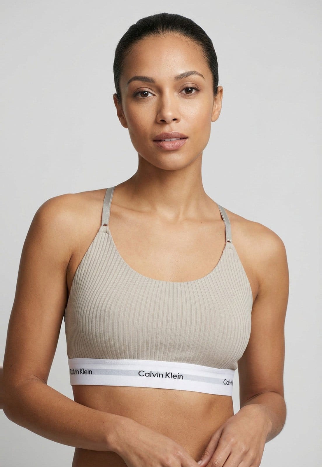 Top Feminino Calvin Klein Nadador Modern Rib Logo Branca