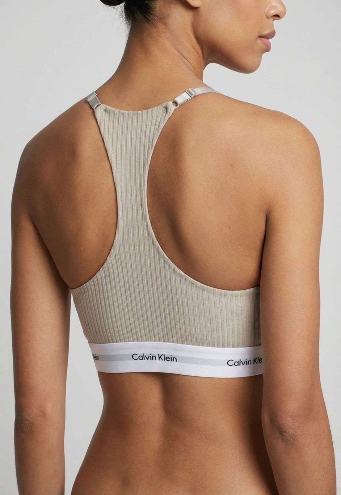 Vista 2 Top Feminino Calvin Klein Nadador Modern Rib Logo Branca Calvin Klein Underwear branco