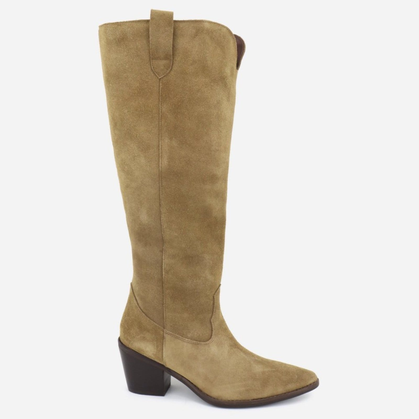 Vista 2 Bota Texana Montaria Western Bico Fino Feminina Couro Cano Longo Maria Paula Conforto Taupe MARIA PAULA bege/nude