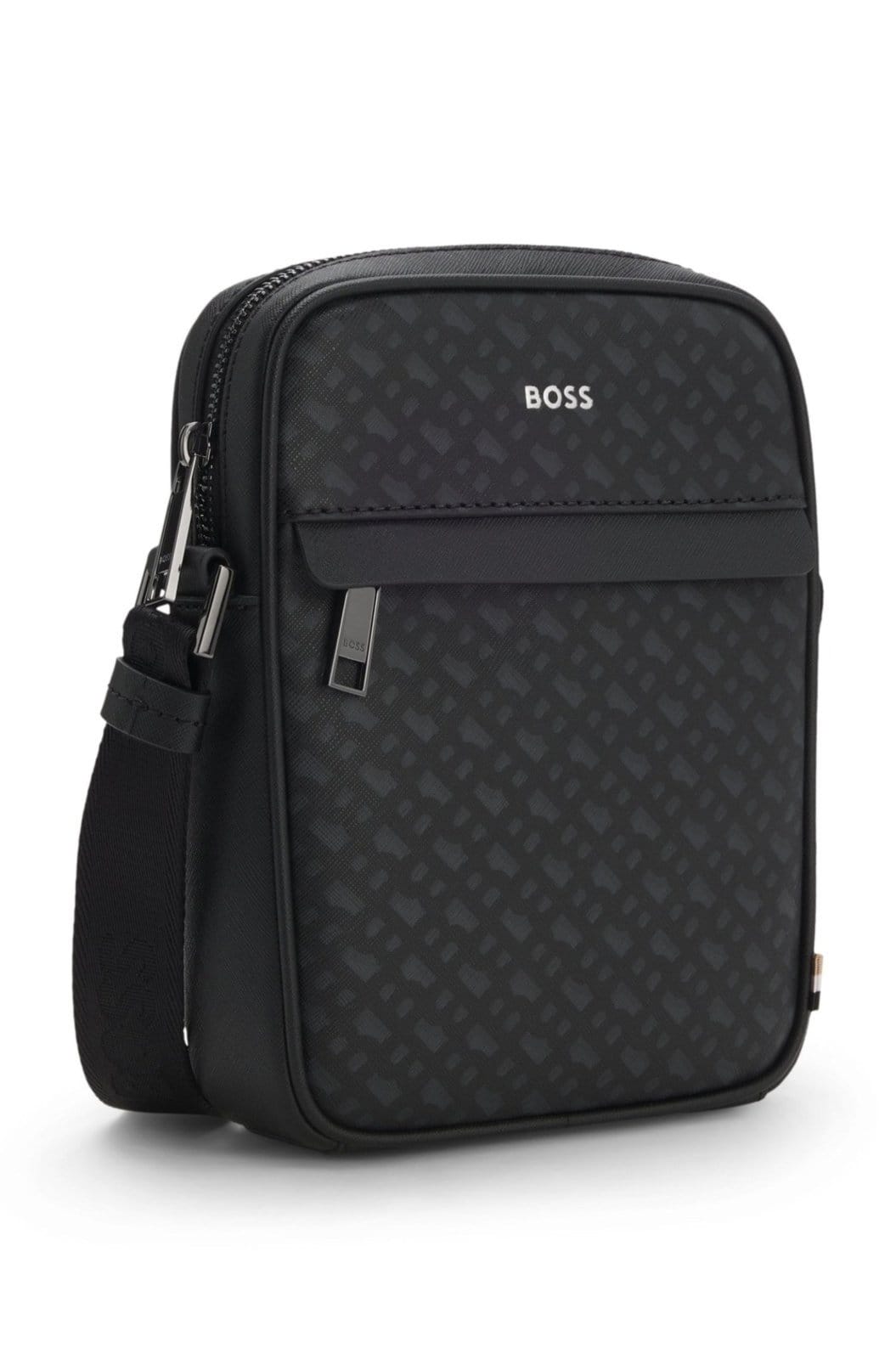 Vista 2 Bolsa Repórter Com Monograma E Logo Metalizado Boss preto