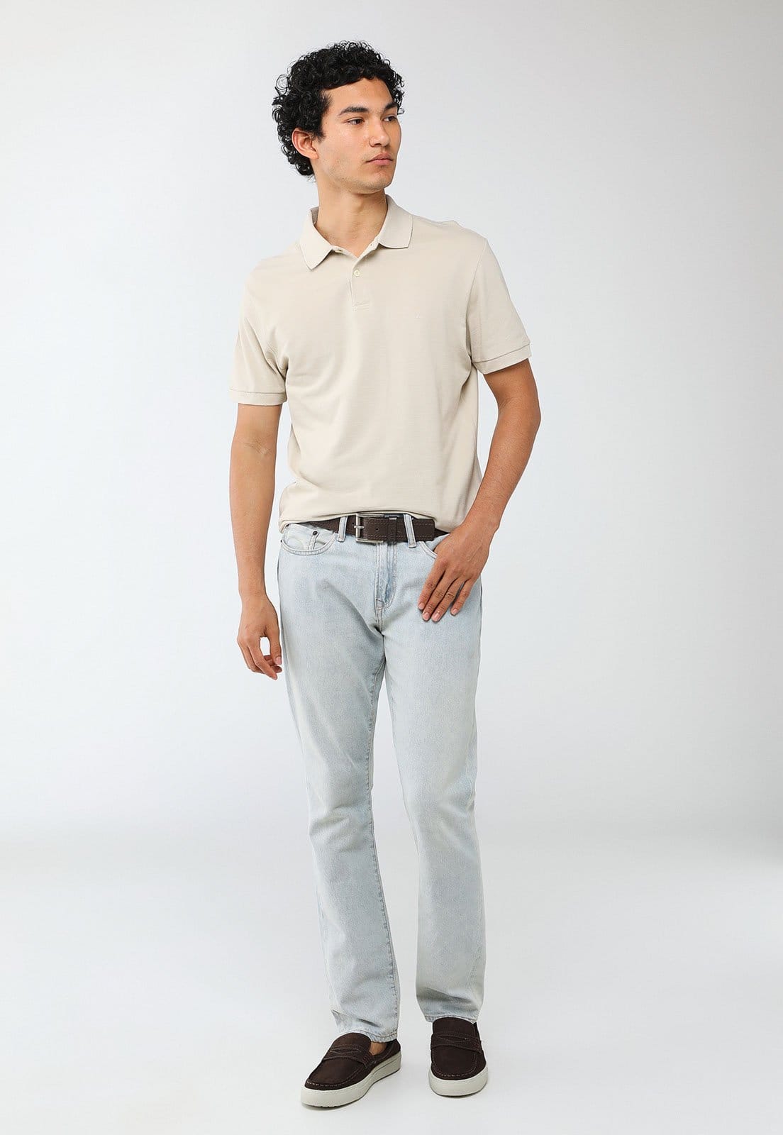 Vista 2 Polo Masculina Aramis Gola Tradicional Areia Aramis bege