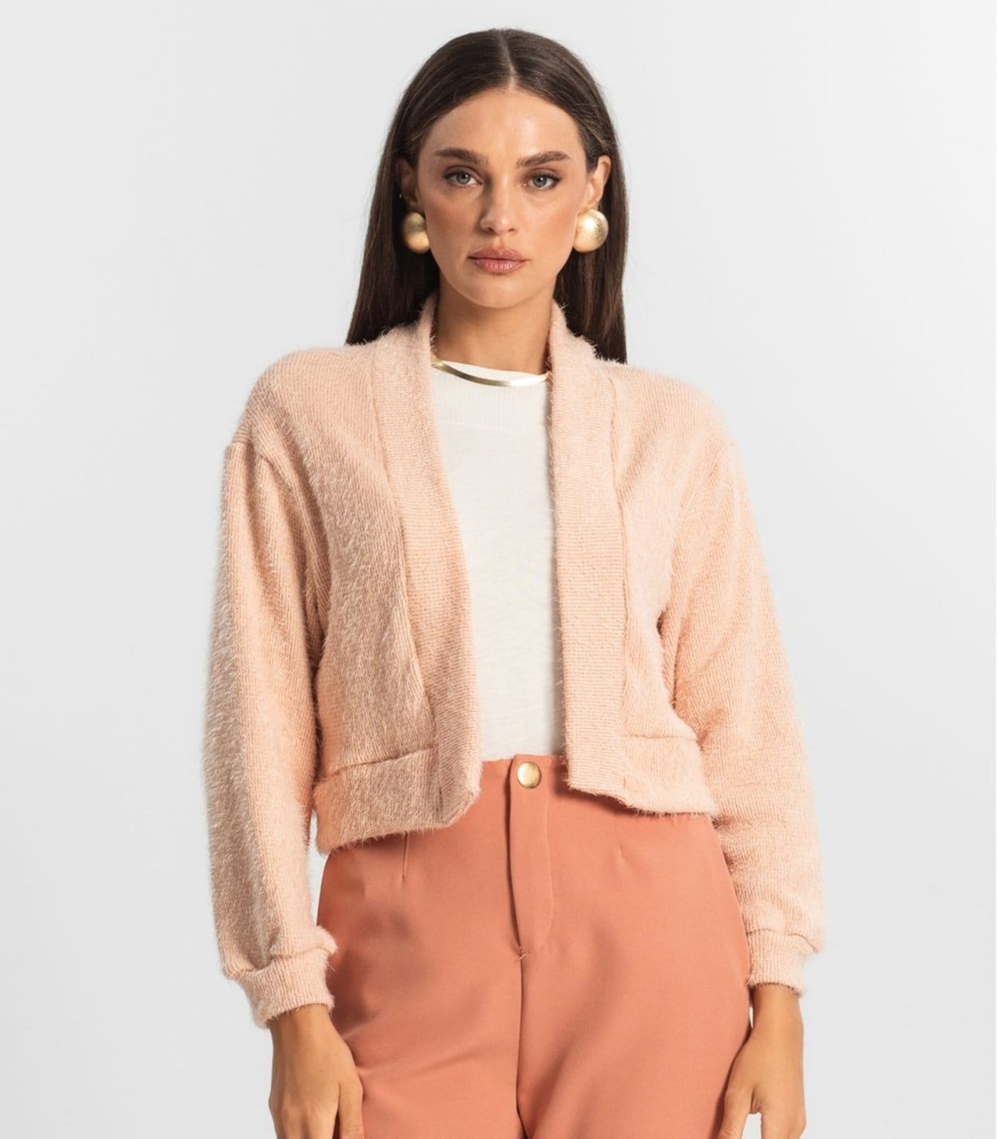 Vista 2 Cardigan Feminino Tricô Felpudo Endless Endless rosa