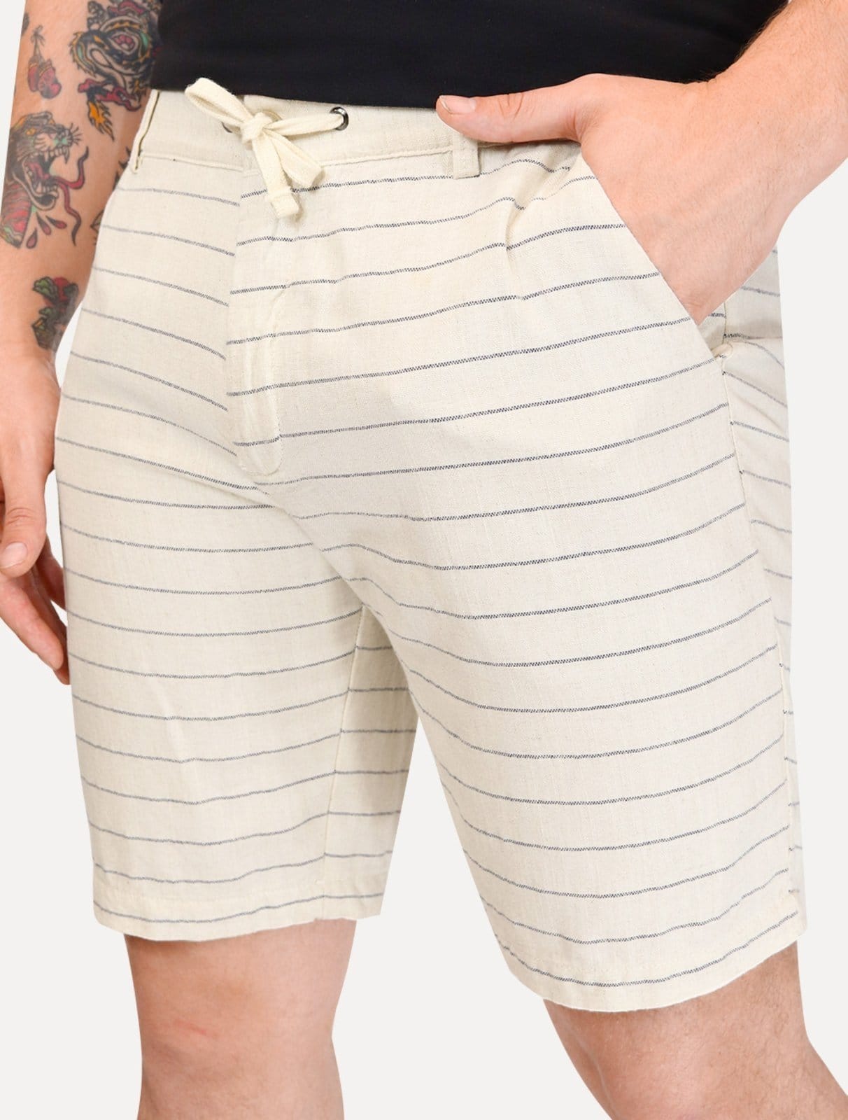 Bermuda Calvin Klein Jeans Masculina Cordão Cotton Stripes Off White