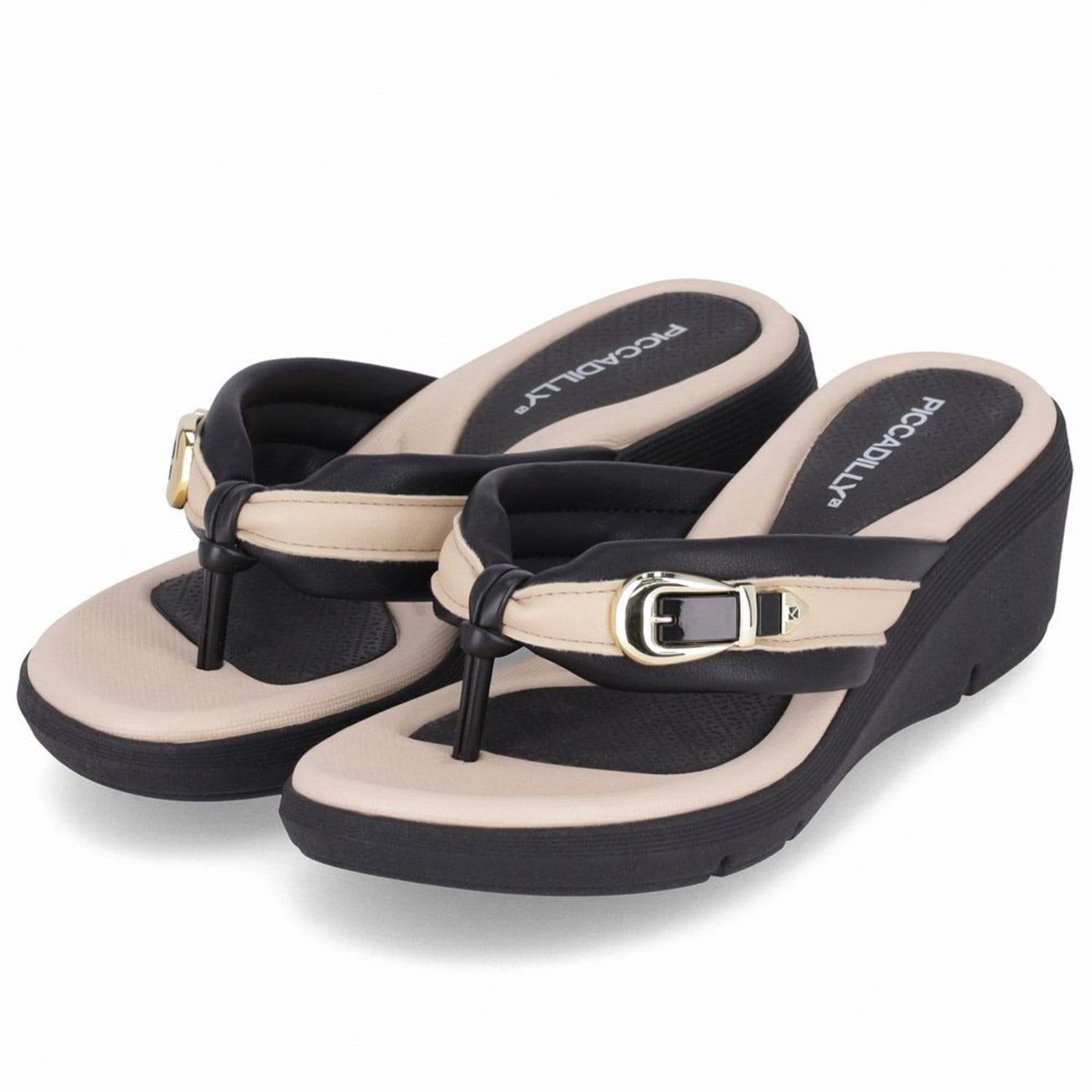 Vista 2 Chinelo Cecilia Anabela Médio com Brule Piccadilly preto