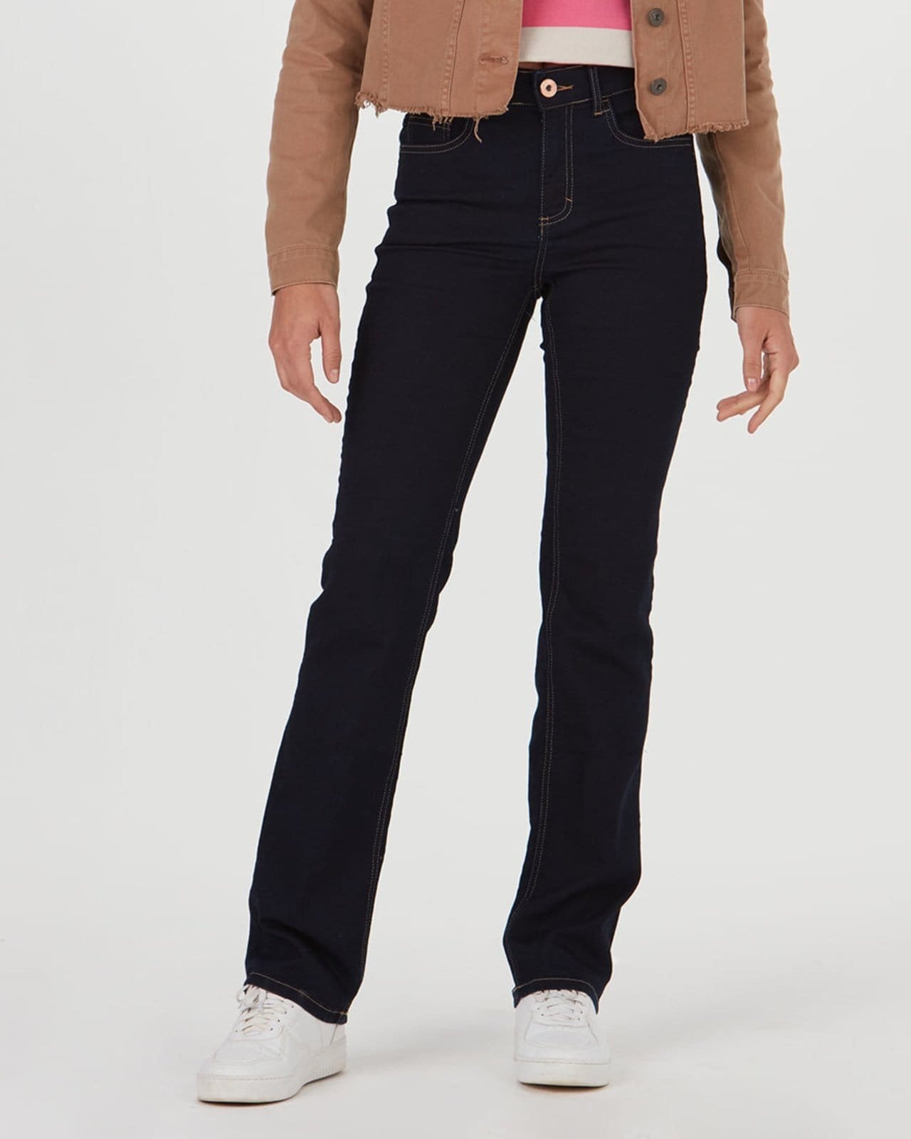 Vista 2 Calça Reta Feminina Cintura Média Em Flex Jeans Malwee azul