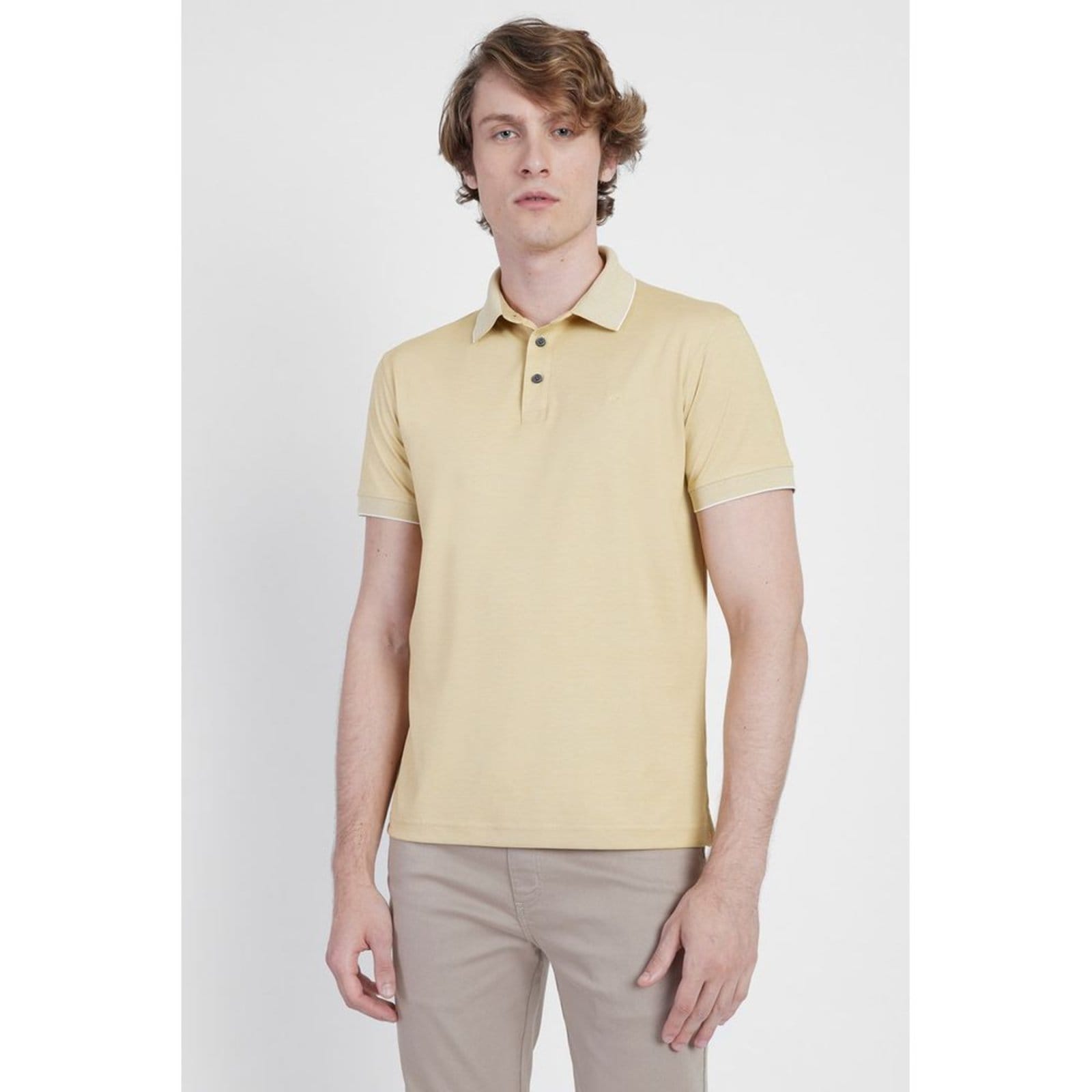 Vista principal Polo Aramis Pima Tech Manga Curta Amarelo - G Aramis incolor
