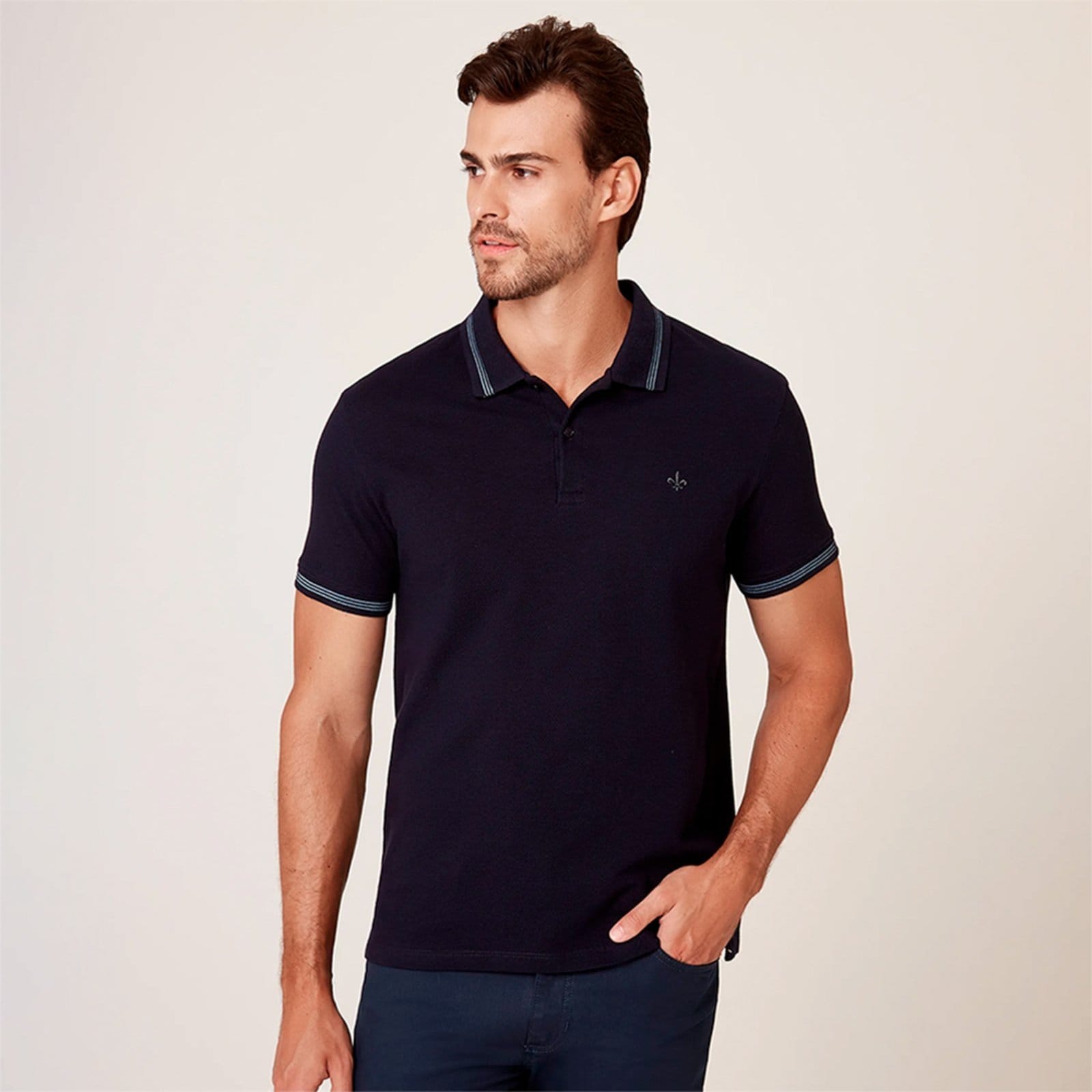 Camisa Polo Dudalina Favo Textura Ou26 Marinho Masculino