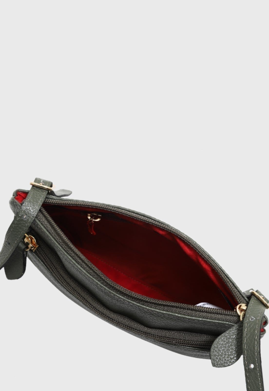 Vista 2 Bolsa Transversal de Couro Mariart Ágata Army Mariart verde militar