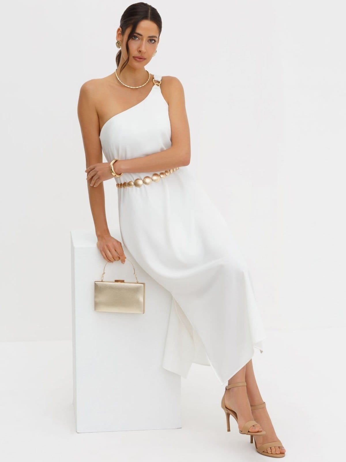 Vestido Ombro Só Maxi Longuete Off White Nailde