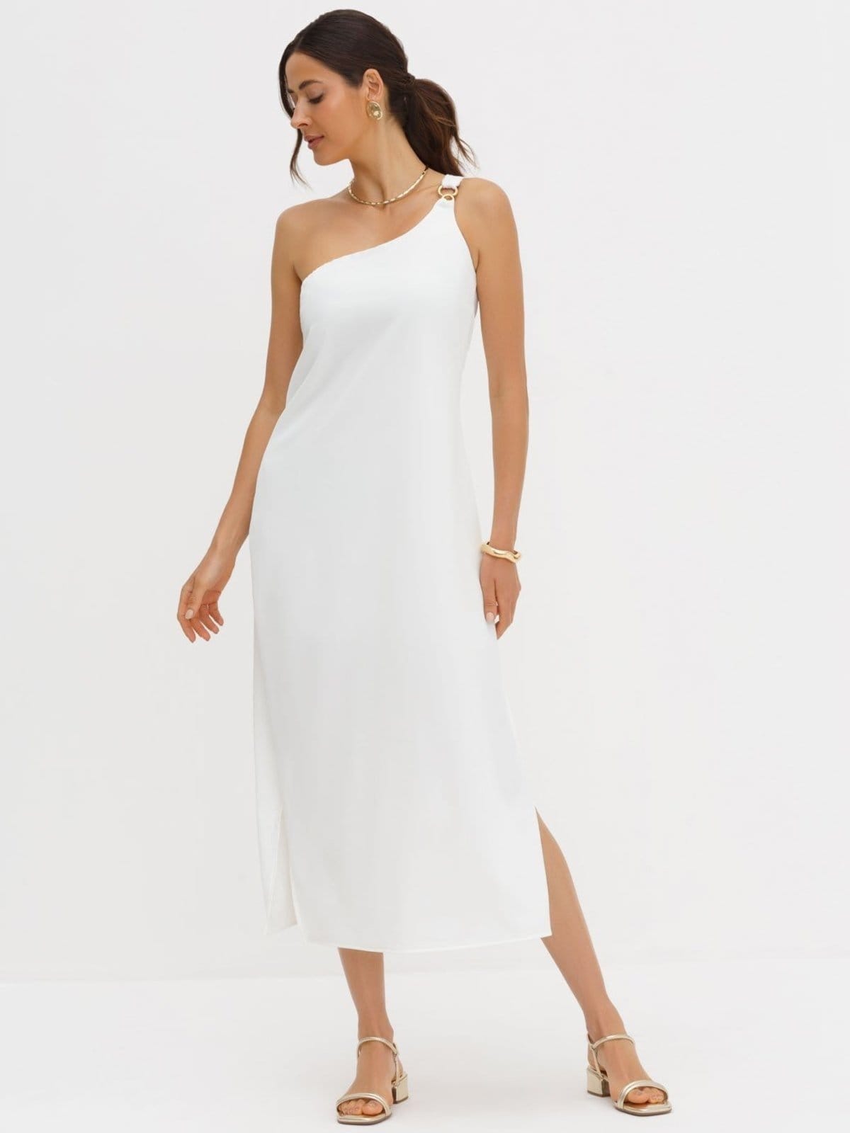 Vista 2 Vestido Ombro Só Maxi Longuete Off White Nailde Principessa branco white