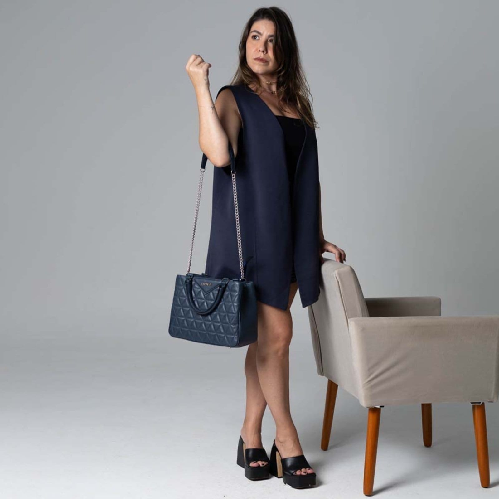 Vista 2 Bolsa Estruturada de Couro Griffazzi Marinho Griffazzi multicolorido