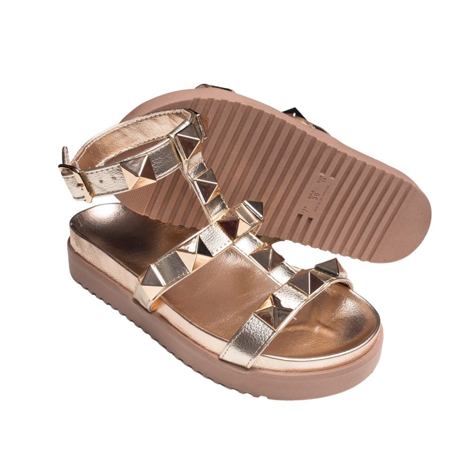 Vista 2 Sandalia Papete Rasteira Feminina Ouro Light Piramide Sola Alta TELLINI STORE dourado