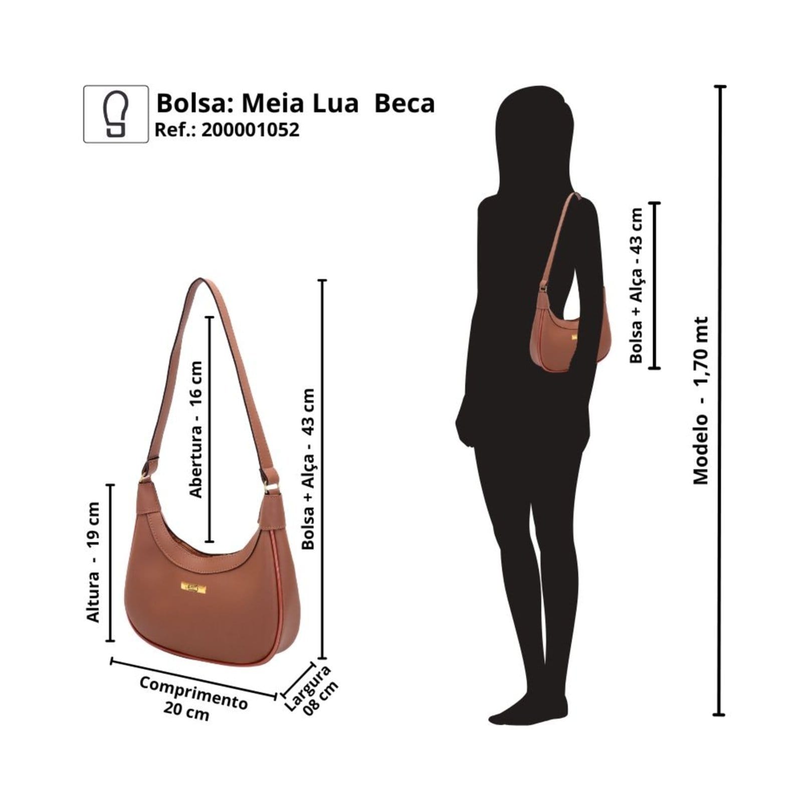 Vista 2 Bolsa Feminina Meia Lua Clutch Peccato Clube do Sapato de Franca DFT Beka Peccato marrom