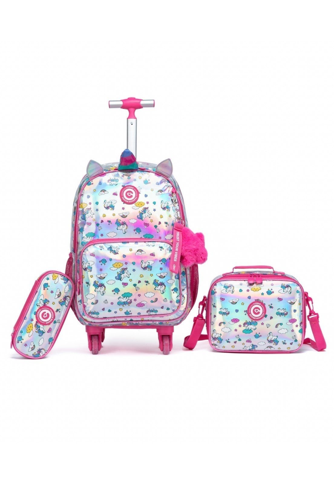 Kit Mochila Rodinhas Estojo Lancheira Menina