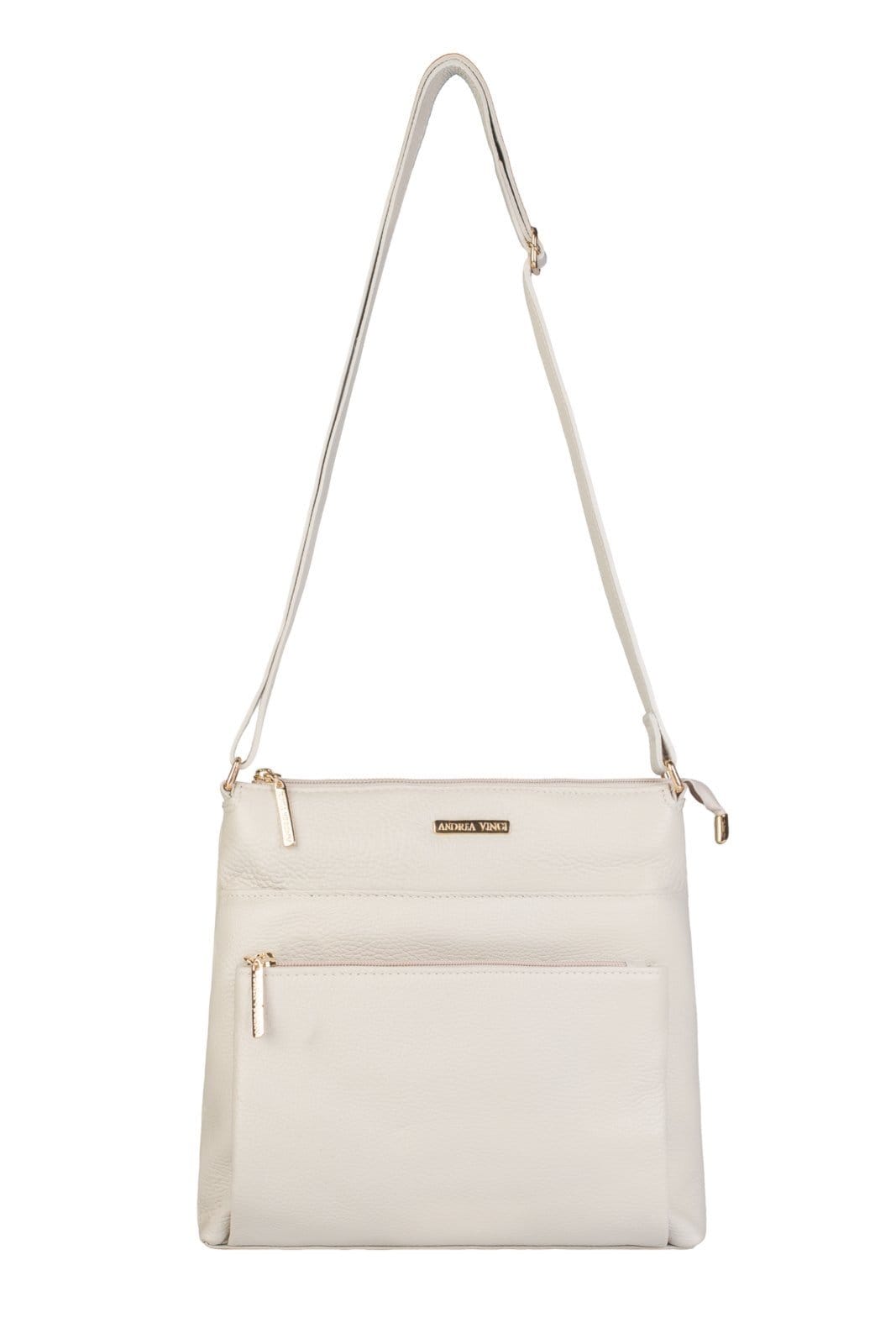 Bolsa transversal de couro liso Giselle - Marfim