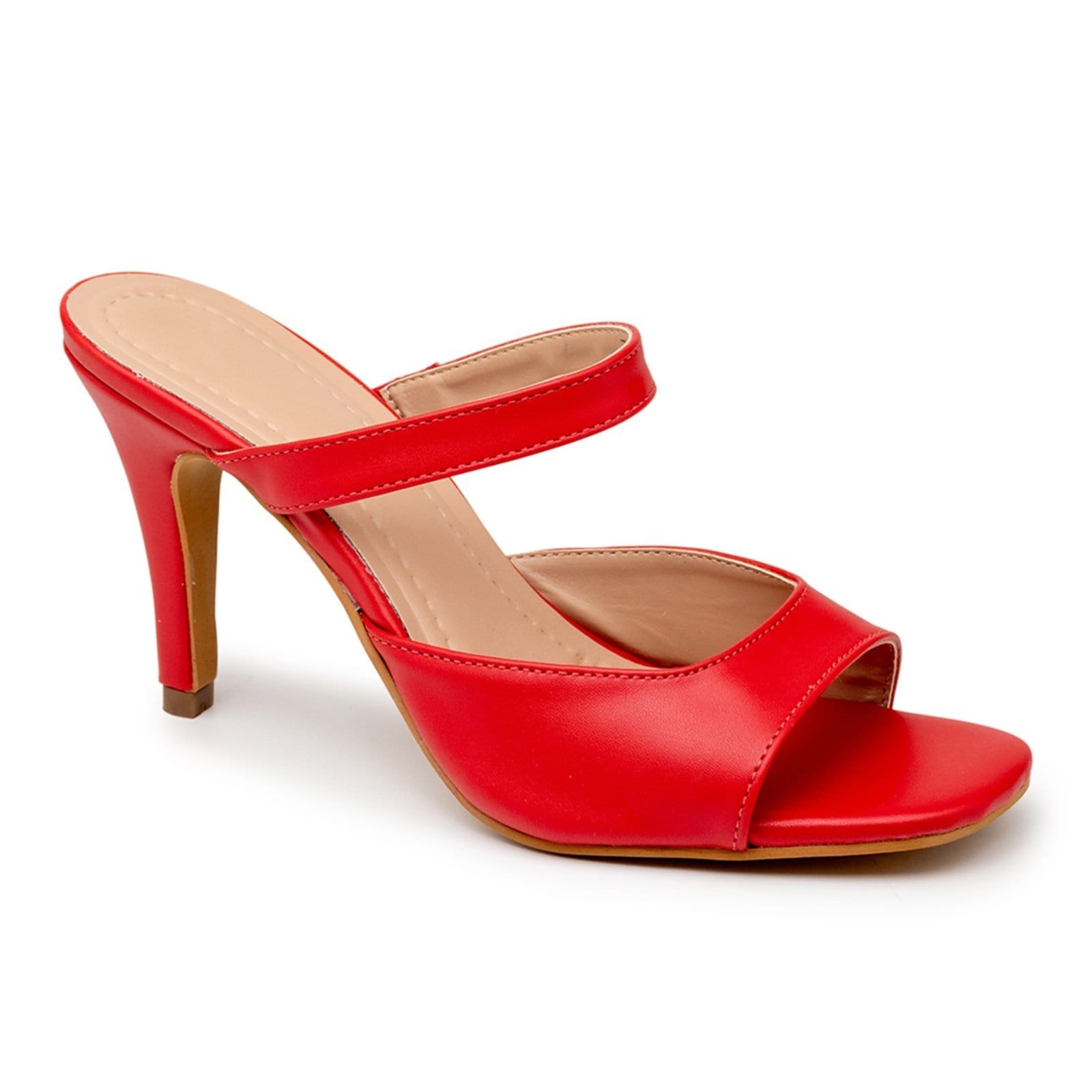 Vista 2 Sandalia Tamanco Feminina Salto Alto Fino 197013 Napa Flor da Pele vermelho