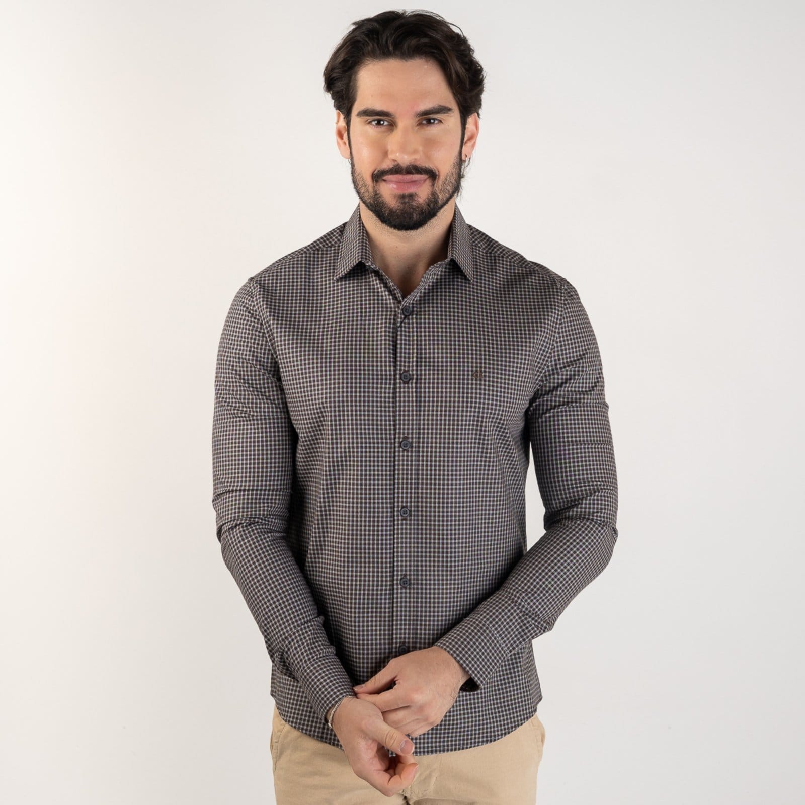 Vista principal Camisa Calvin Klein Slim Xadrez Calvin Klein marrom